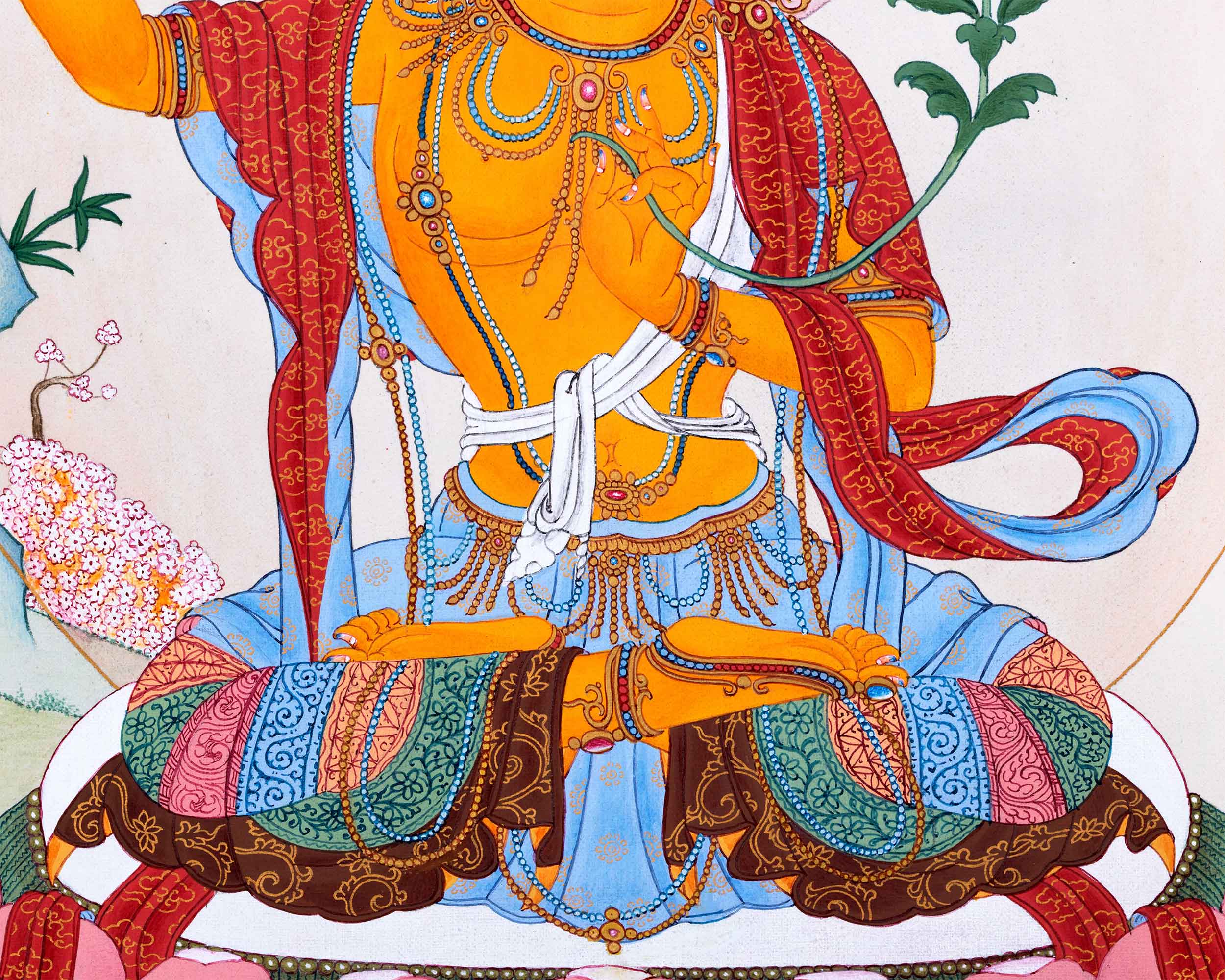 Traditionally Hand-Painted Manjushree Buddha Thangka | The Bodhisattva Of Wisdom Art For Daily Practice