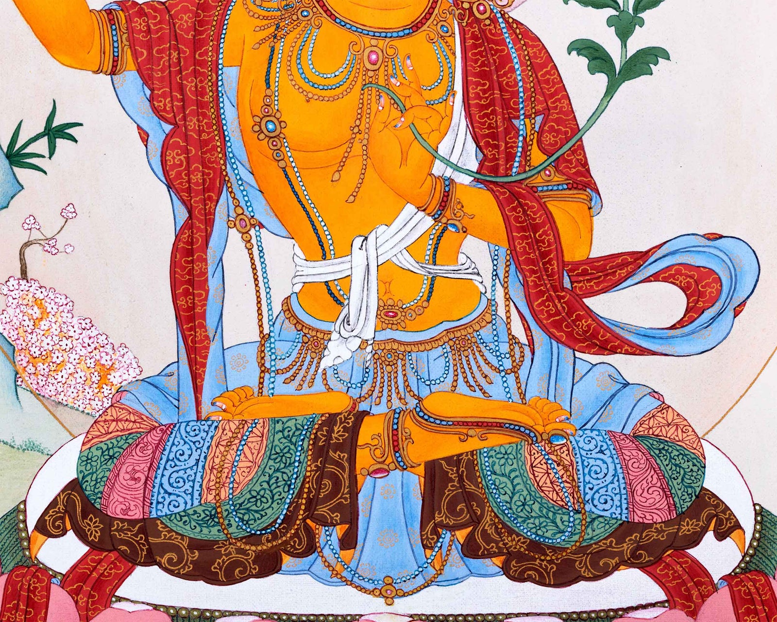 Traditionally Hand-Painted Manjushree Buddha Thangka | The Bodhisattva