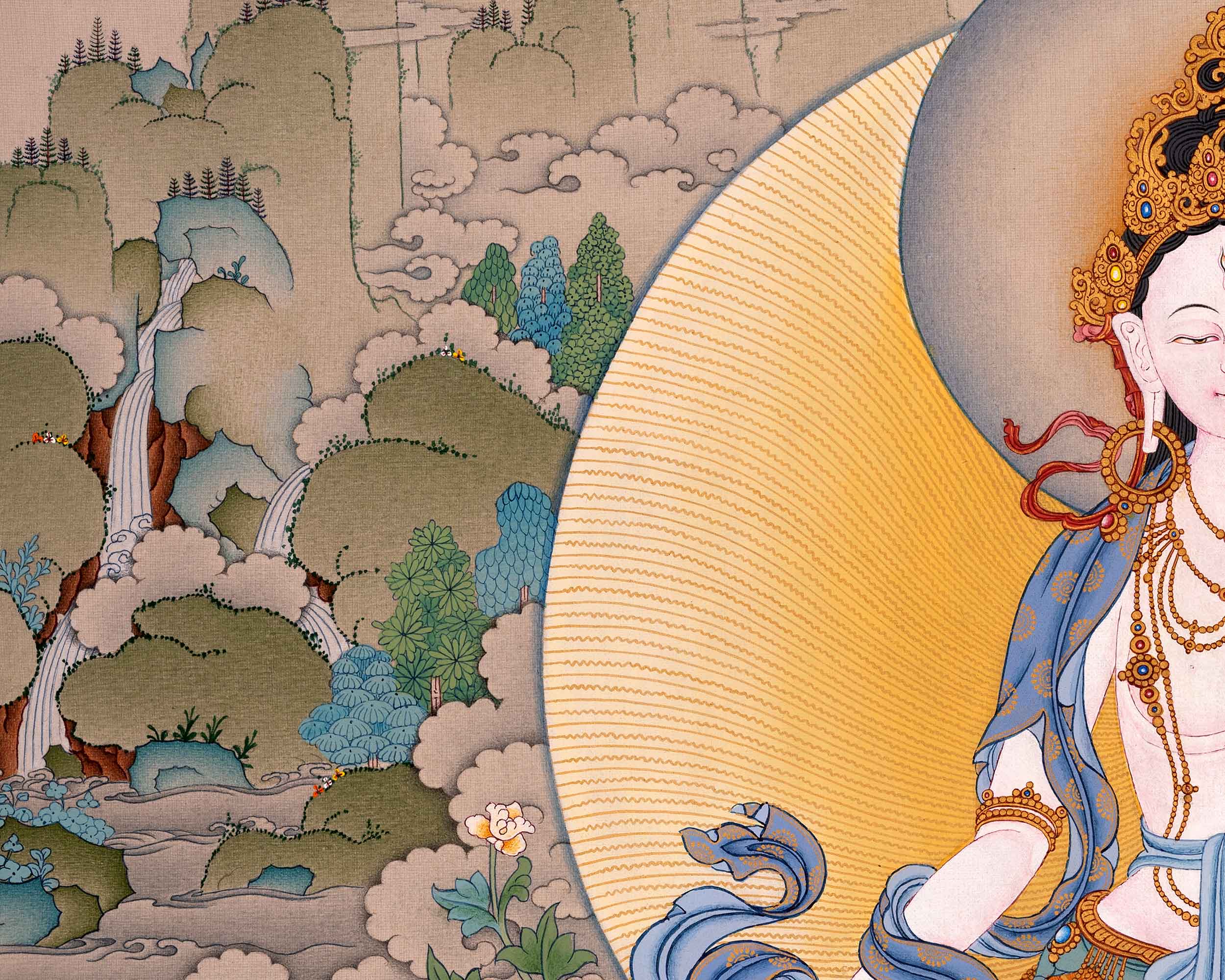 White Tara Art Long Life Bodhisattva | Traditional Tibetan Thangka