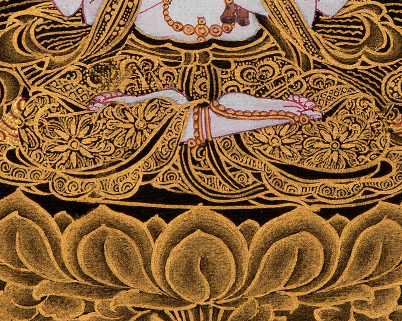 Four Armed Chenrezig Art | Tibetan Bodhisattva Mini Thangka