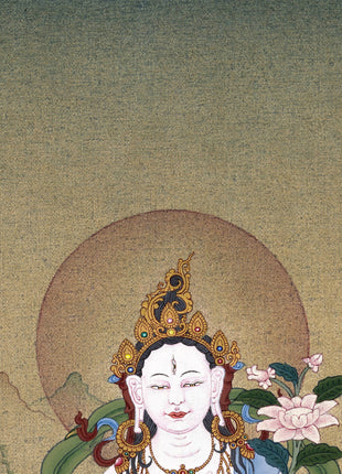 White Tara, Tibetan Thangka Painting, in Natural Stone colors