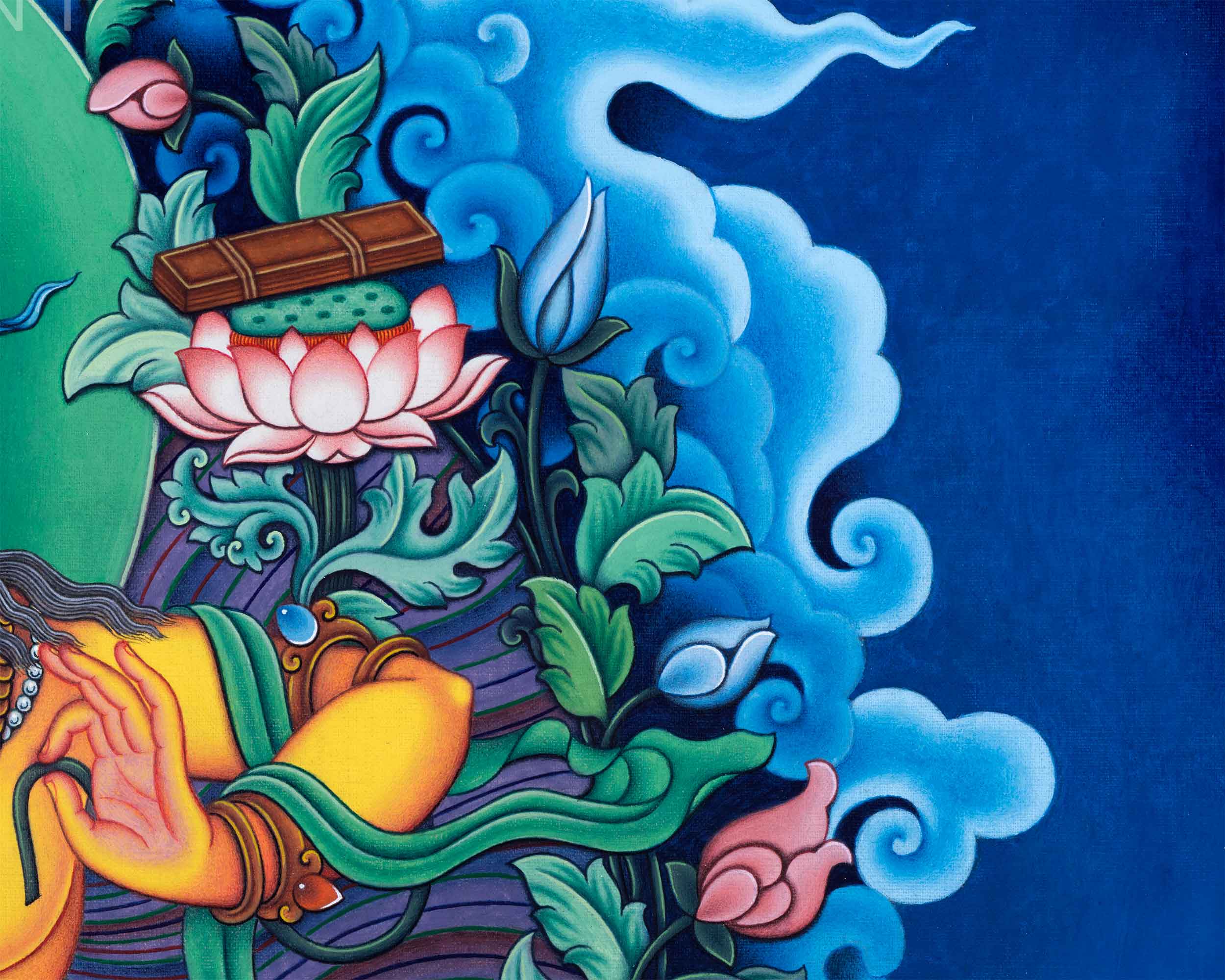 Manjushri Bodhicitta Prayer Thangka Print | The Bodhisattva Of Compassion Art For Daily Prayers