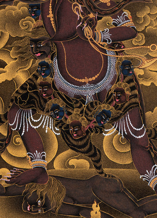 Ekajati Rahula And Dorje Legpa | Three Nyingma Protectors | Black and Gold Thangka