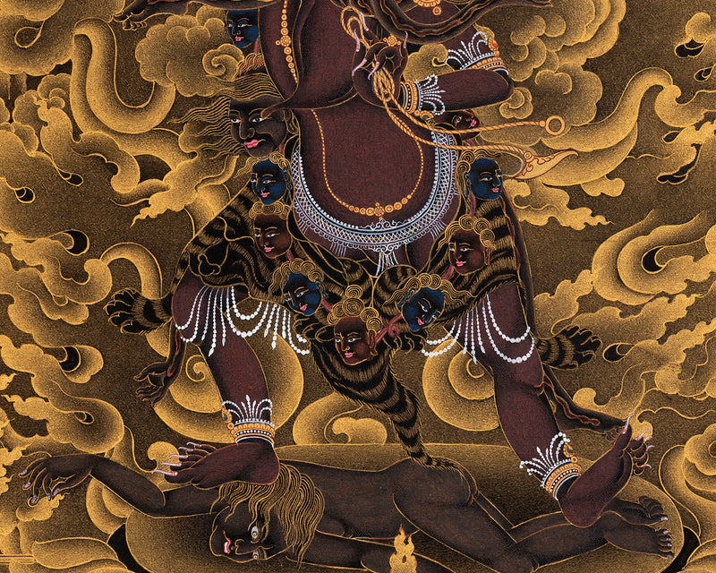 Ekajati Rahula And Dorje Legpa | Three Nyingma Protectors | Black and Gold Thangka