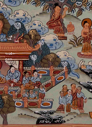 Buddha Life Story | Handpainted Tibetan Thangka | Wall Decors