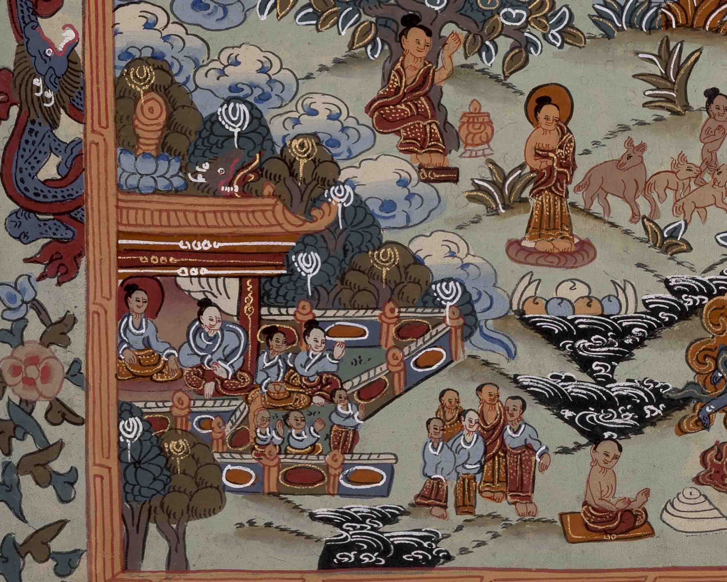 Buddha Life Story | Handpainted Tibetan Thangka | Wall Decors
