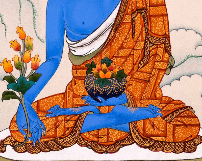 Medicine Buddha Tibetan Thangka Art For Healing Practice | Traditionally Hand-Painted Buddhist Art