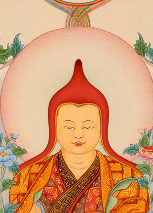 Guru Longchenpa Mantra Thangka With Jigme Lingpa and Vimalamitra | Hand-painted Buddhist Guru Art