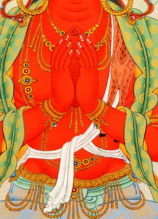 Red Chenrezig With Amitabha Buddha, Gyalwa Gyasto Thangka Print