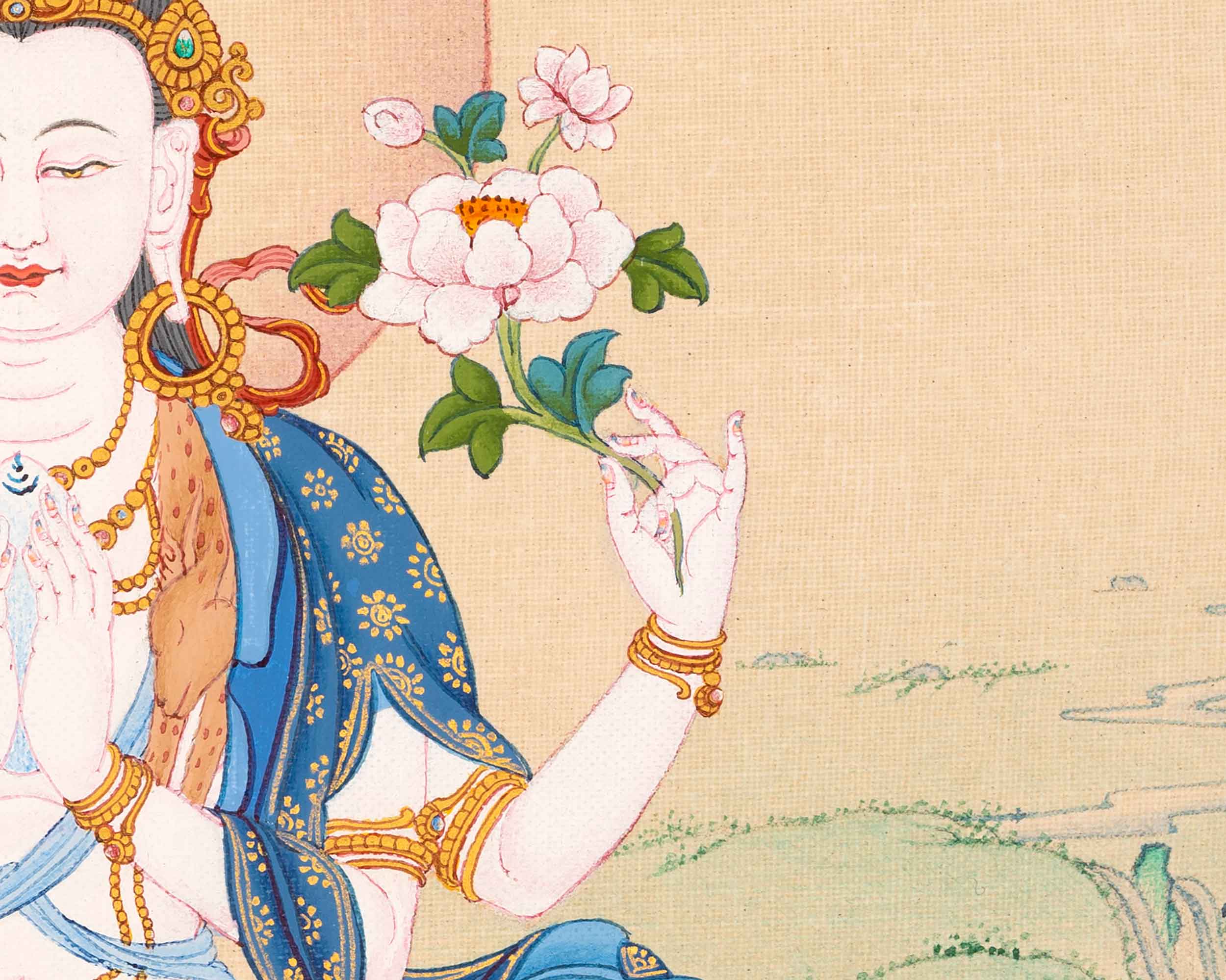 Chenrezig Buddha Thangka Art | Hand-Painted Buddhist Deity Painting