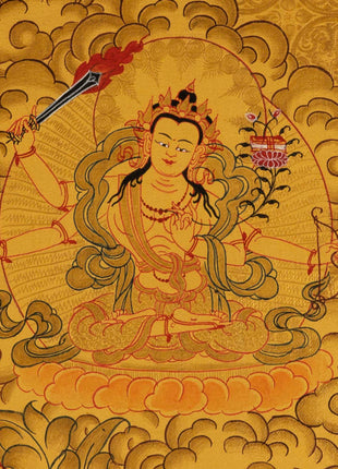 Gold Manjushree Thangka | Hand Painted Bodhisattva Art