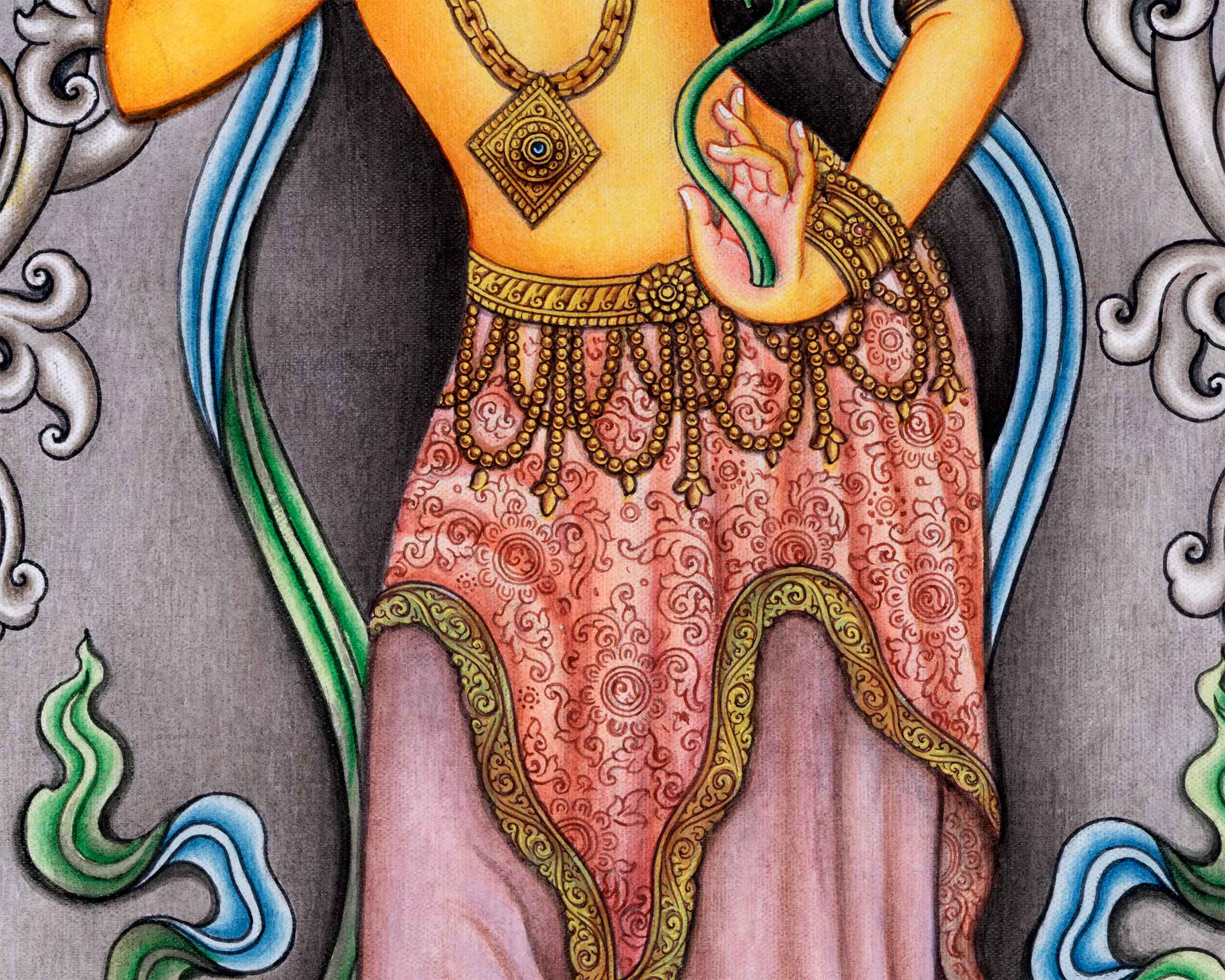 Nepali Pauba Print For The Practice Of Manjushri Mantra | Manjushri The Bodhisattva Of Wisdom Print