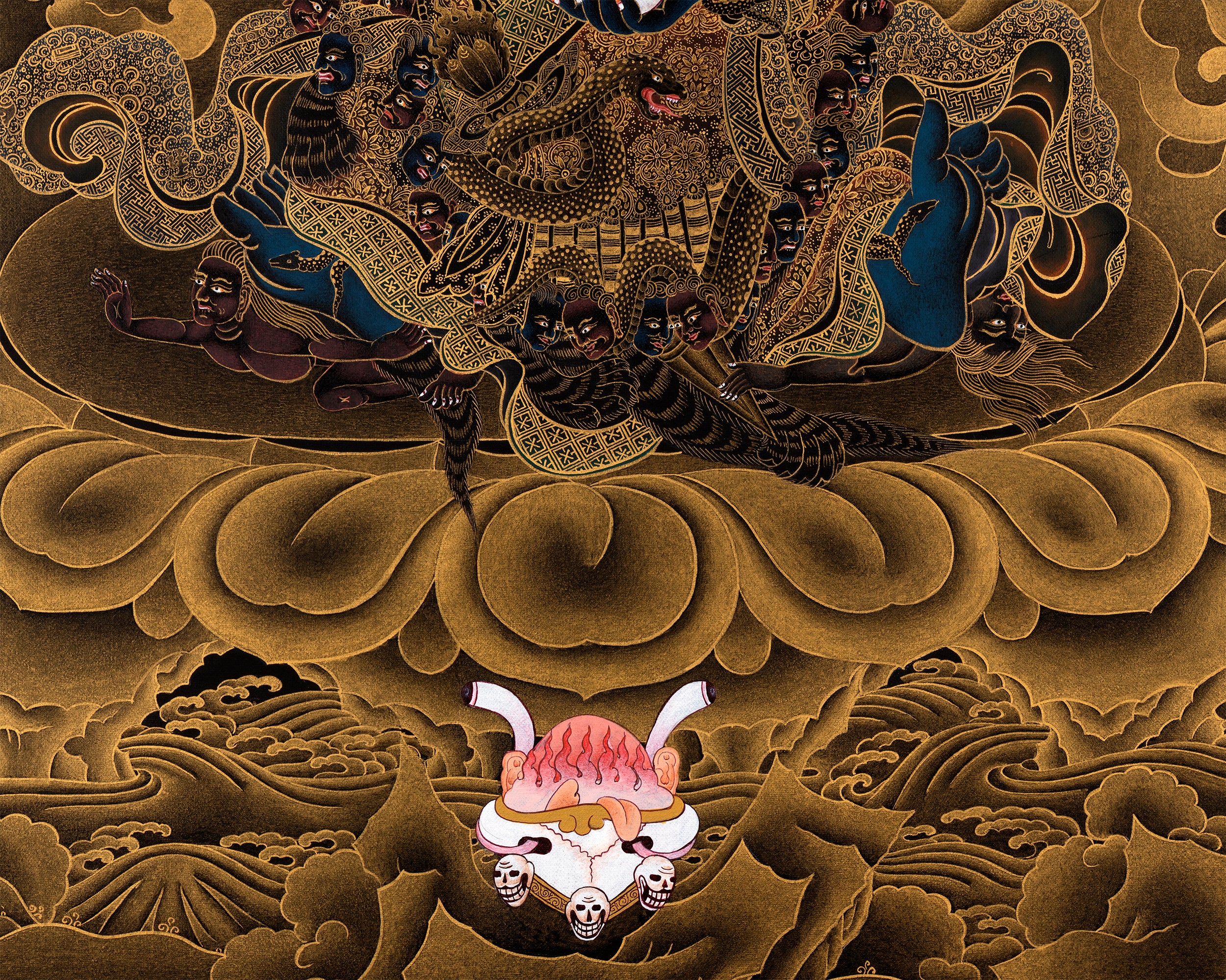 Mahakala Bernagchen Thangka | Kagyu Protector | Black & Gold Thangka