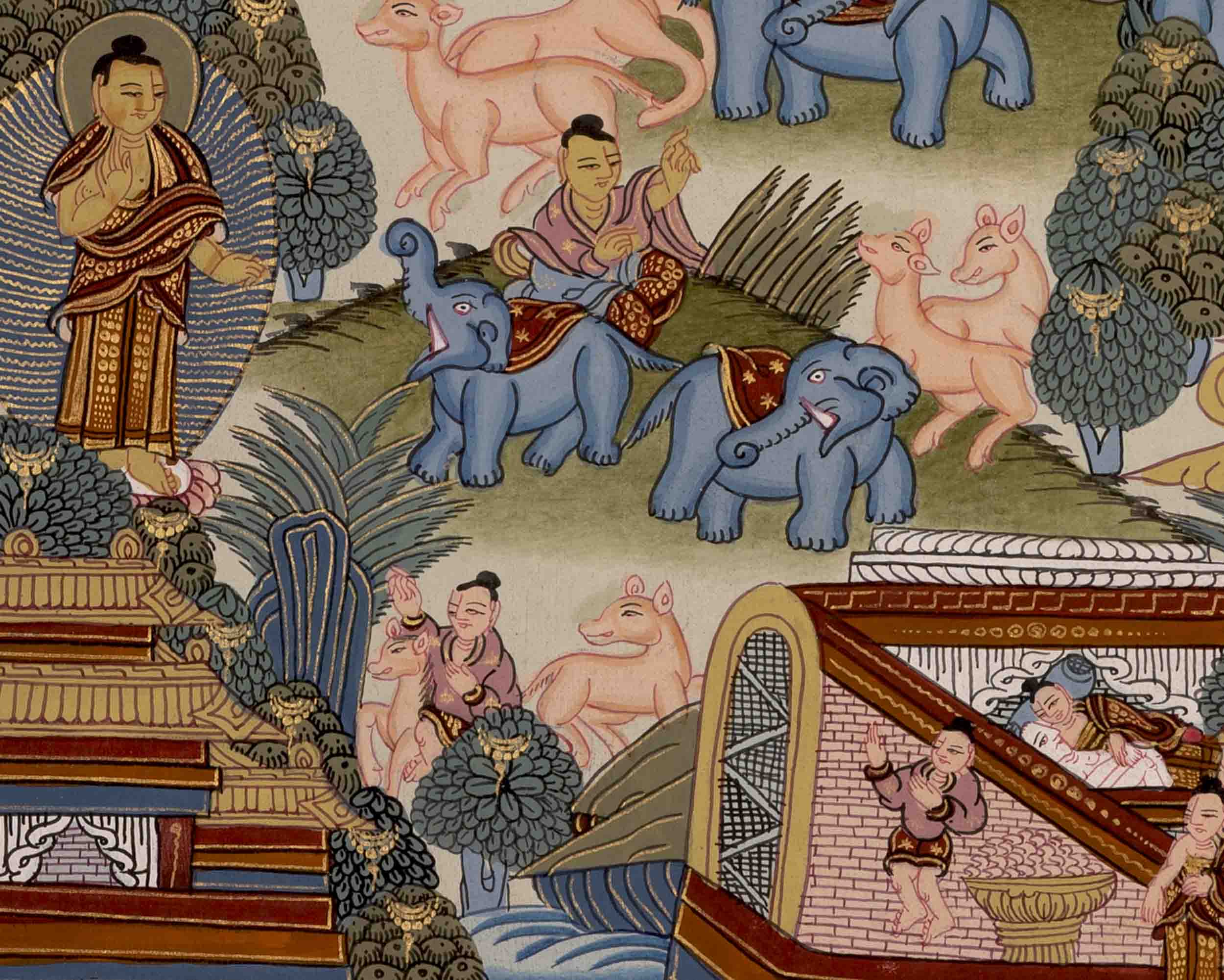 Gautam Buddha's Life Story | Religious Buddhist Thangka | Wall Decors
