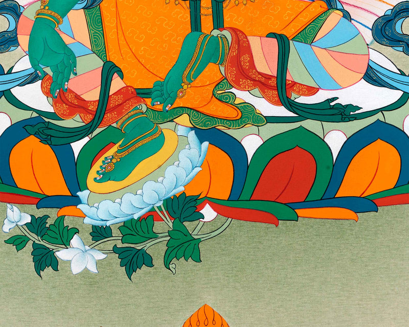 Traditionally Hand-Painted Thangka For Green Tara Yoga Practice | Himalayan Mother Tara Art On Cotton Canvas