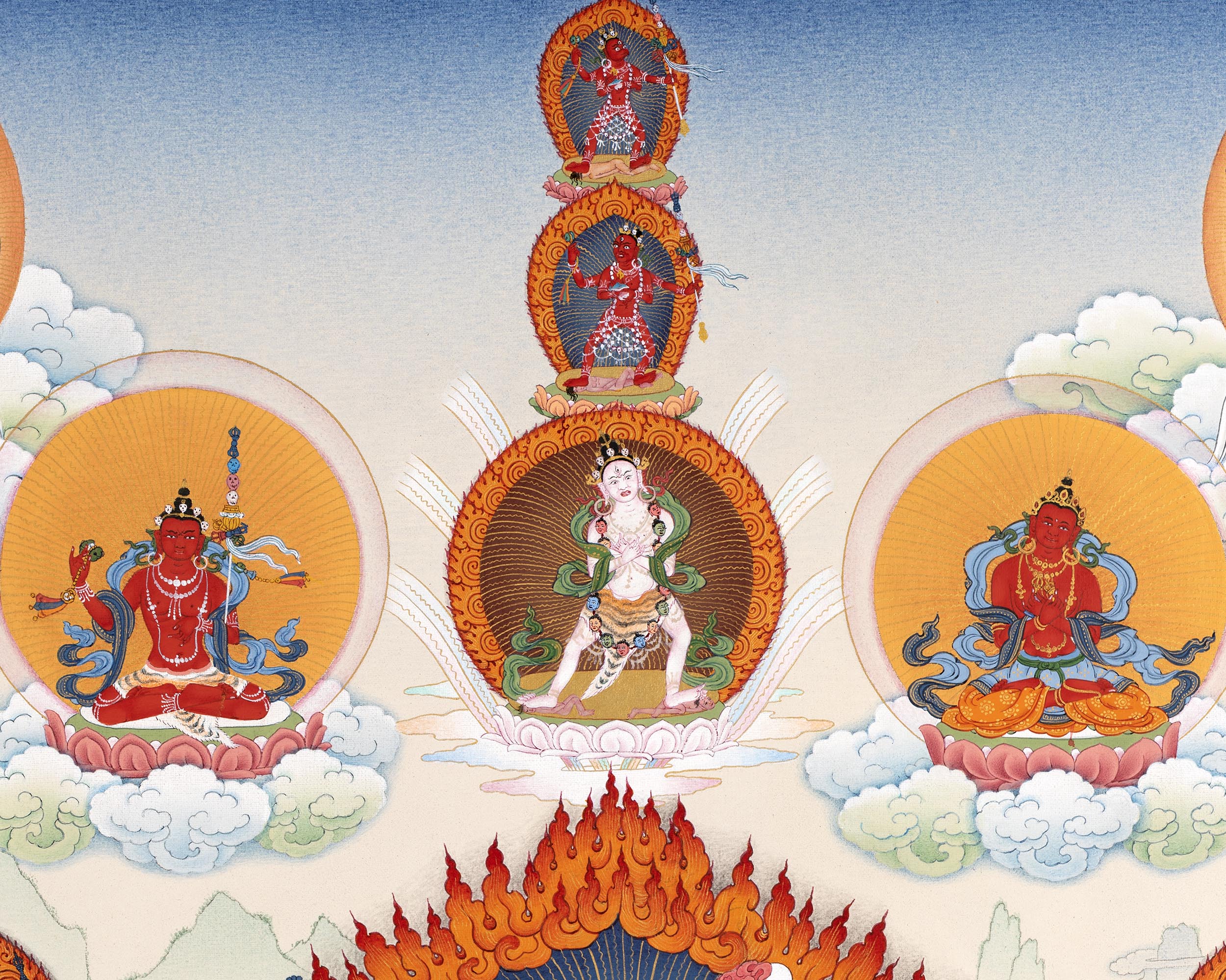 Vajrayogini With Others Print | Dakini Thangka Print | High Quality Digital Thangka Print