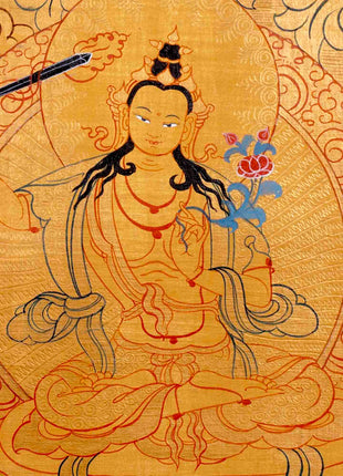 24K Gold Style Avalokitesvara Chengrezig Thangka | Wall Decor