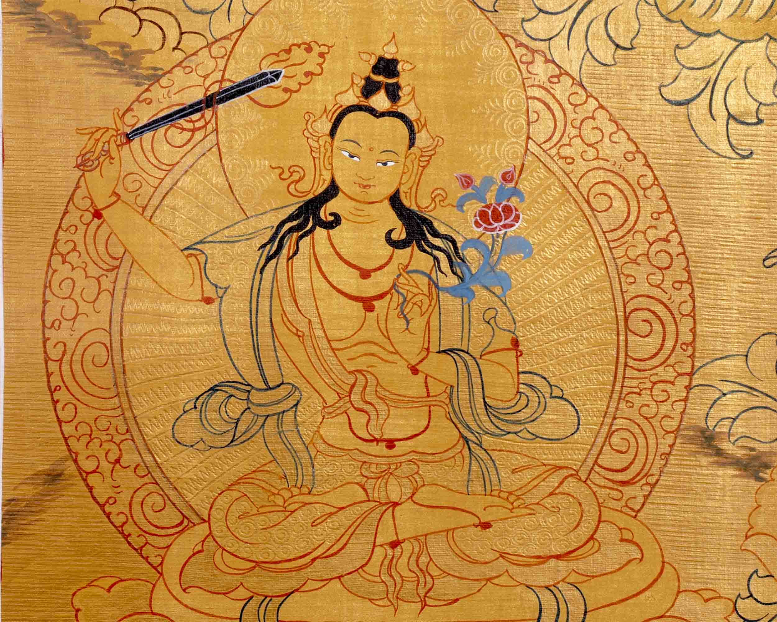24K Gold Style Avalokitesvara Chengrezig Thangka | Wall Decor
