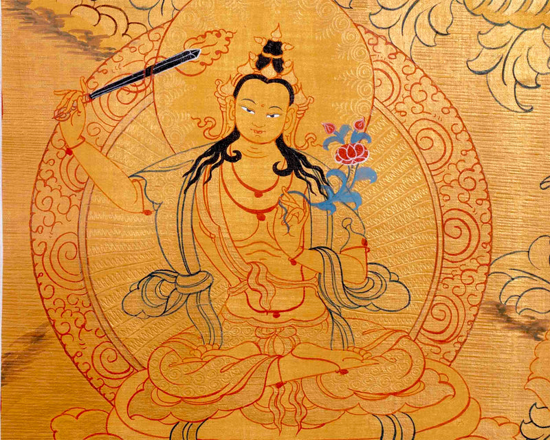 24K Gold Style Avalokitesvara Chengrezig Thangka | Wall Decor