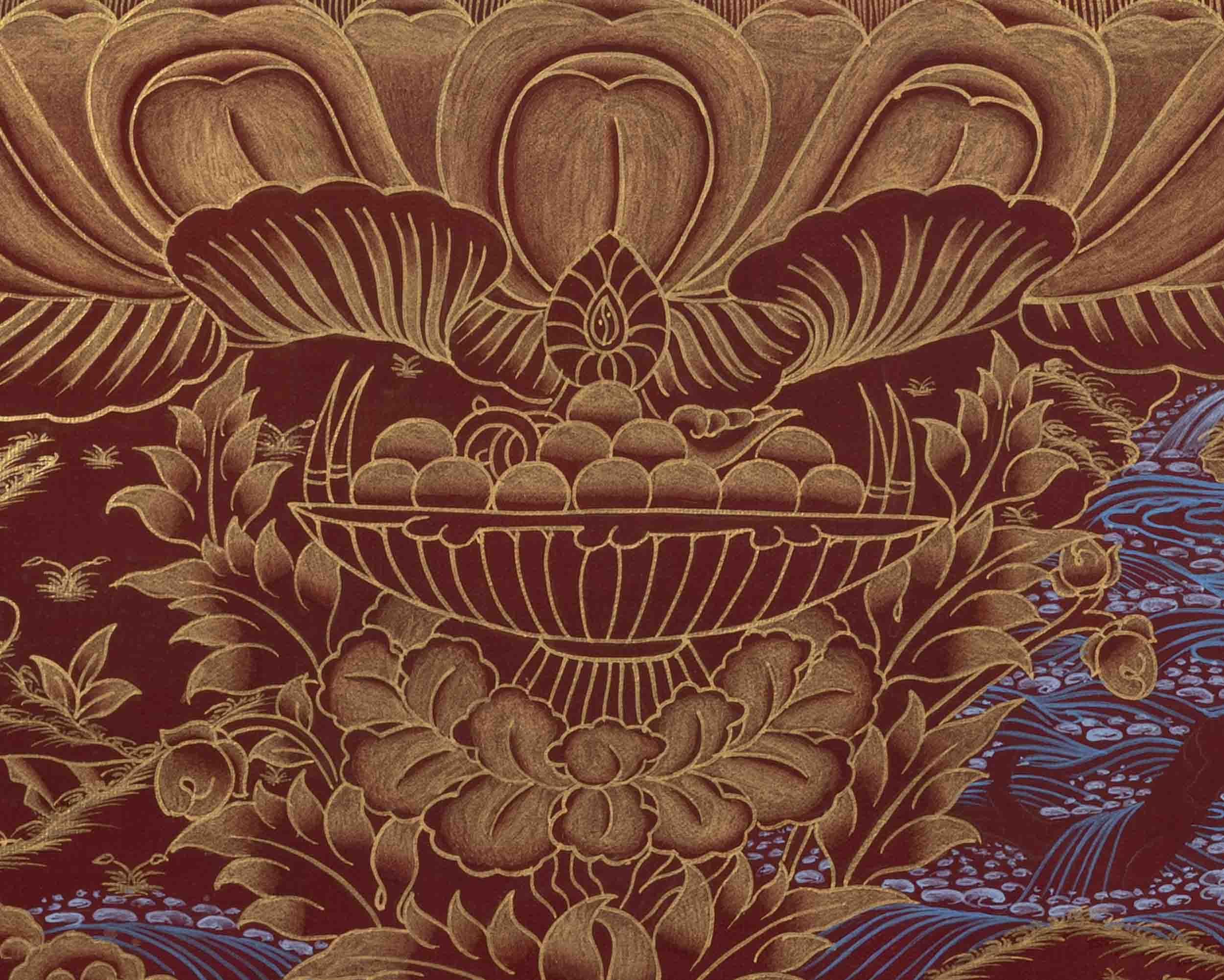 Red And Gold Vajrasattva Yab Yum Thangka | Wall Decor Painting