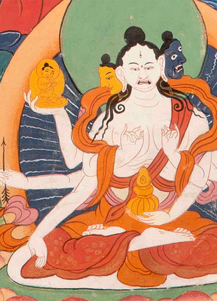 Vintage Green Tara Thangka | Hand Painted Thangka With Brocade