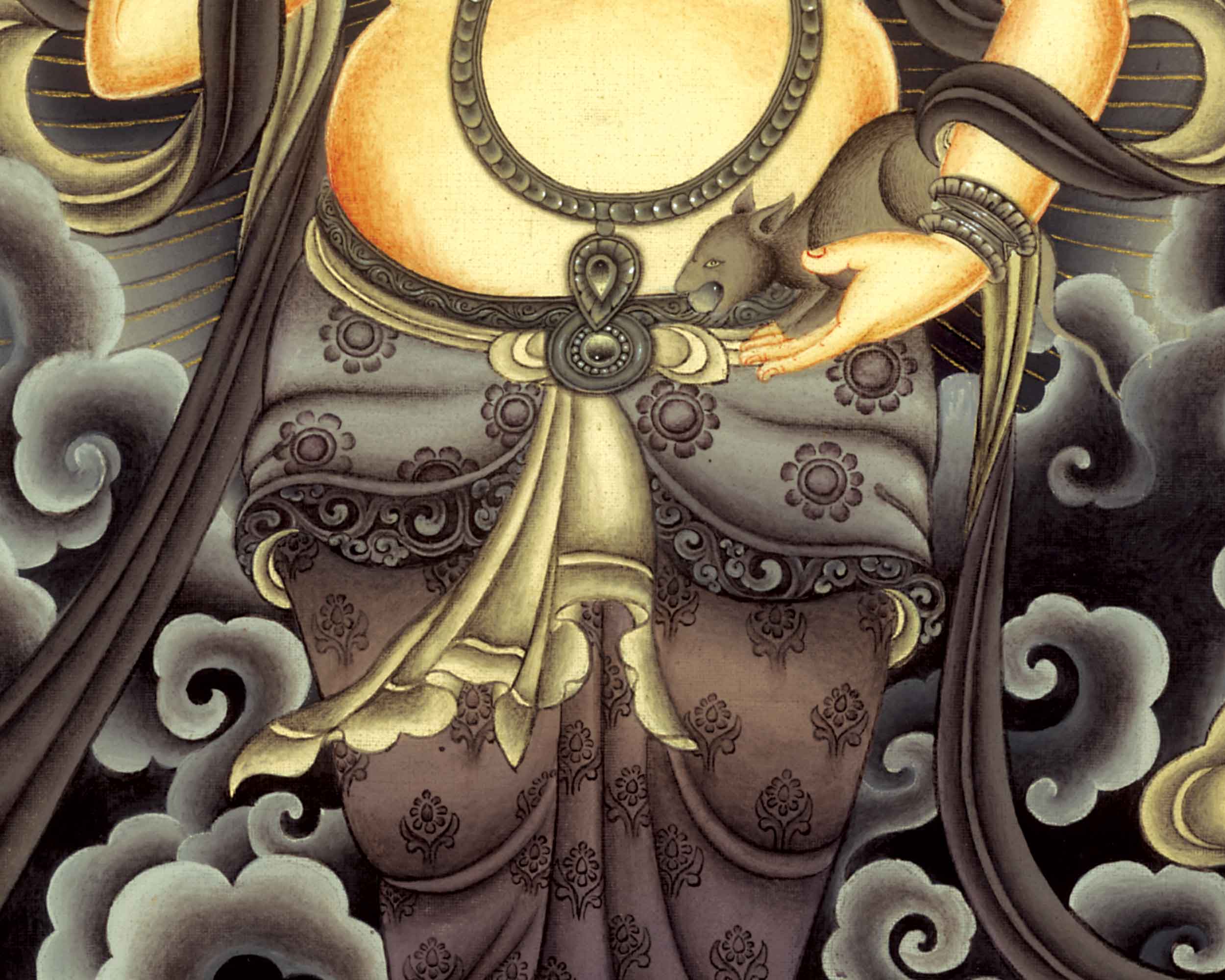 Dzambhala The God Of Wealth Thangka Print | Buddhist Spiritual Gift