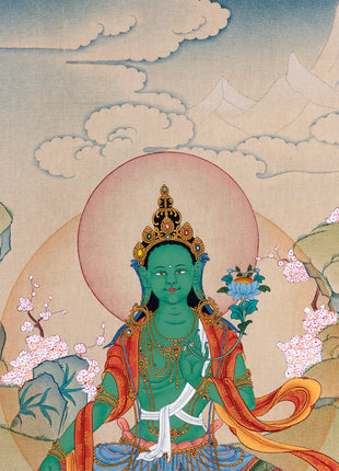 Green Tara Thangka | Tibetan Mother Tara | Natural Stone Colors and 24K Gold