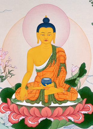 Buddha Shakyamuni Thangka | Traditional Karma Gadri Painting in Stone Colors