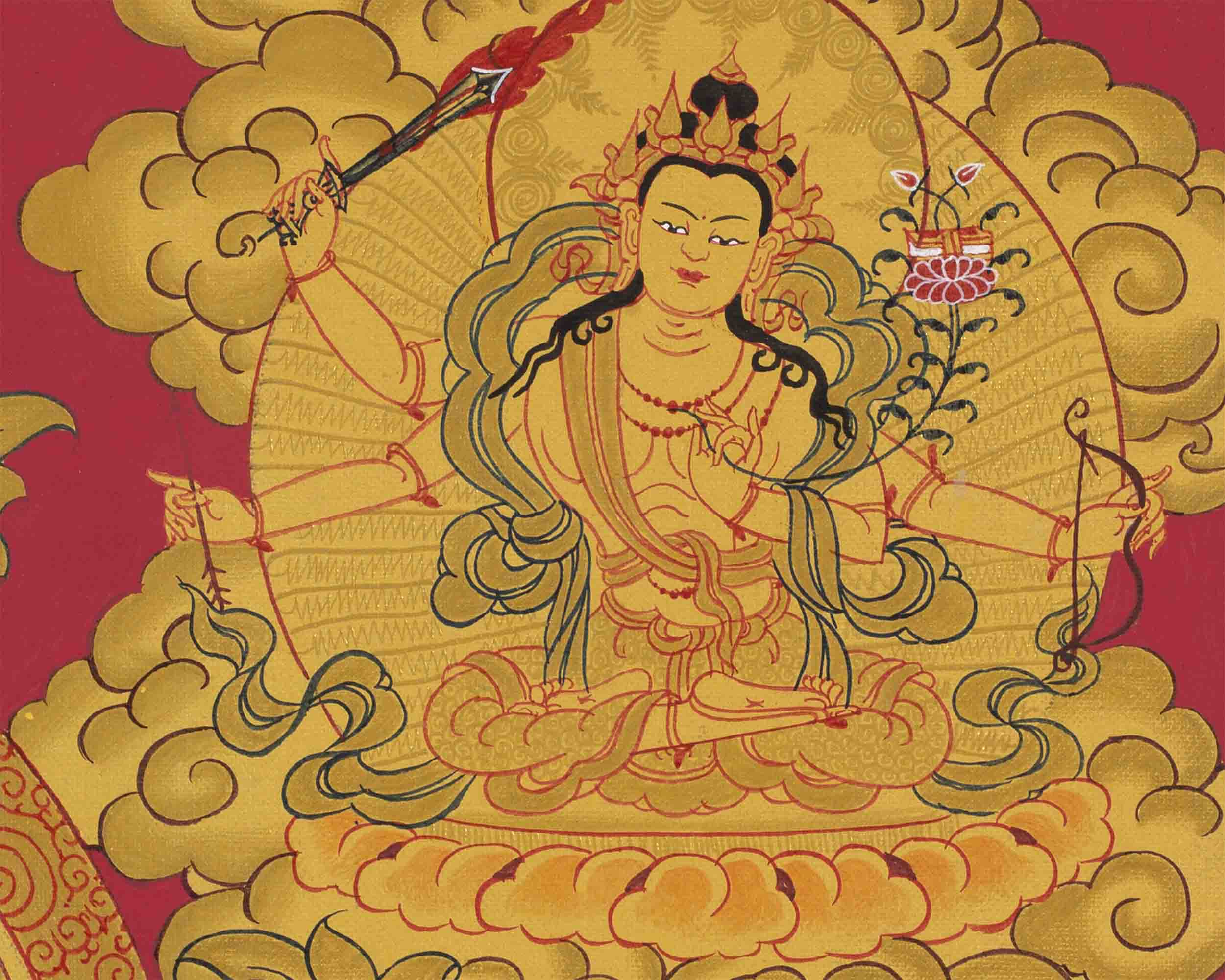 Full 24K Gold Manjushree Thangka | Bodhisattva Of Wisdom