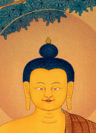 Shakyamuni Buddha, Vajrayana Thangka, Tibetan Thangka in Natural Stone Colors