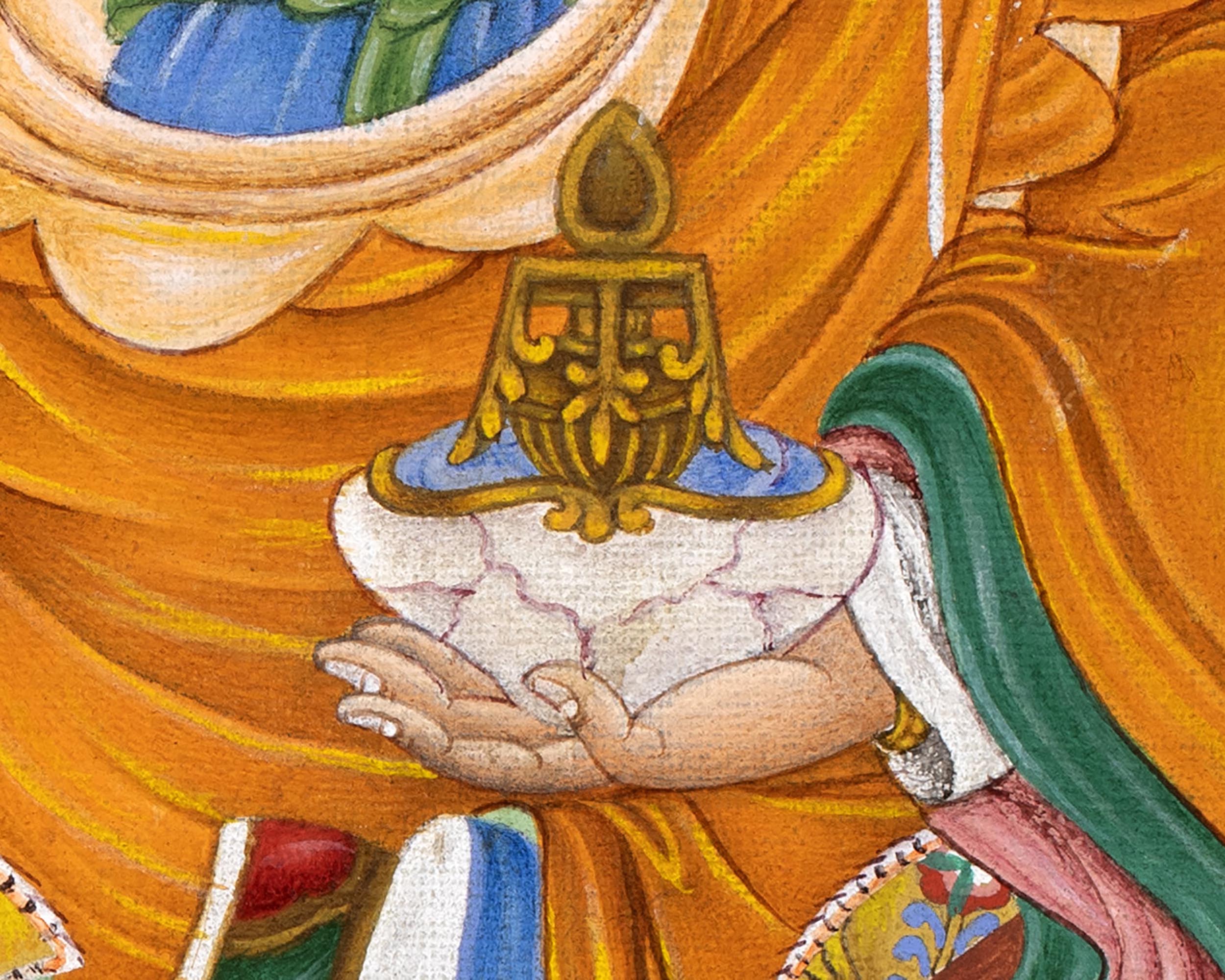 Guru Padmasambhava with Mandarva and Yeshe Tsogyal | Tibetan Thangka Painting