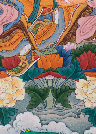 Traditionally Hand-Painted Guru Rinpoche Mantra Thangka | Tibetan Lotus Born Master Art For Prayers