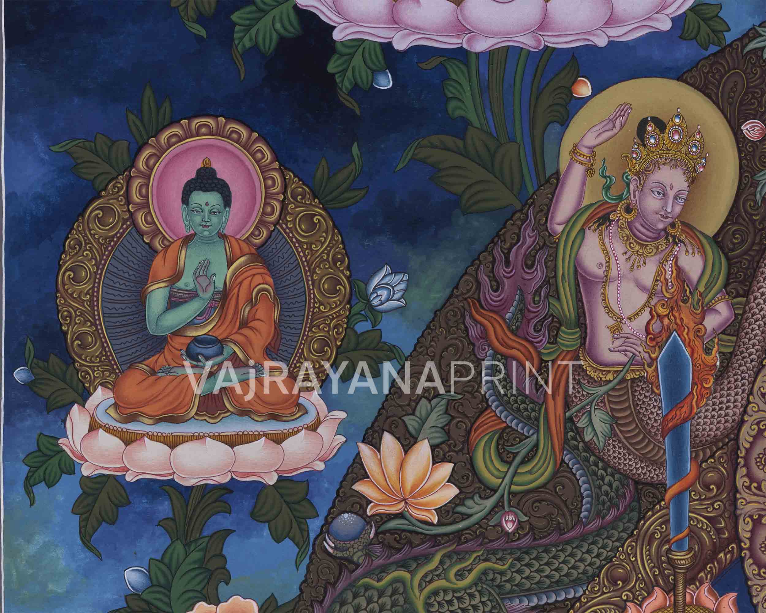 Manjushri Namasangiti With 12 Arms In Newari Print | Himalayan Bodhisattva Of Wisdom Pauba Print
