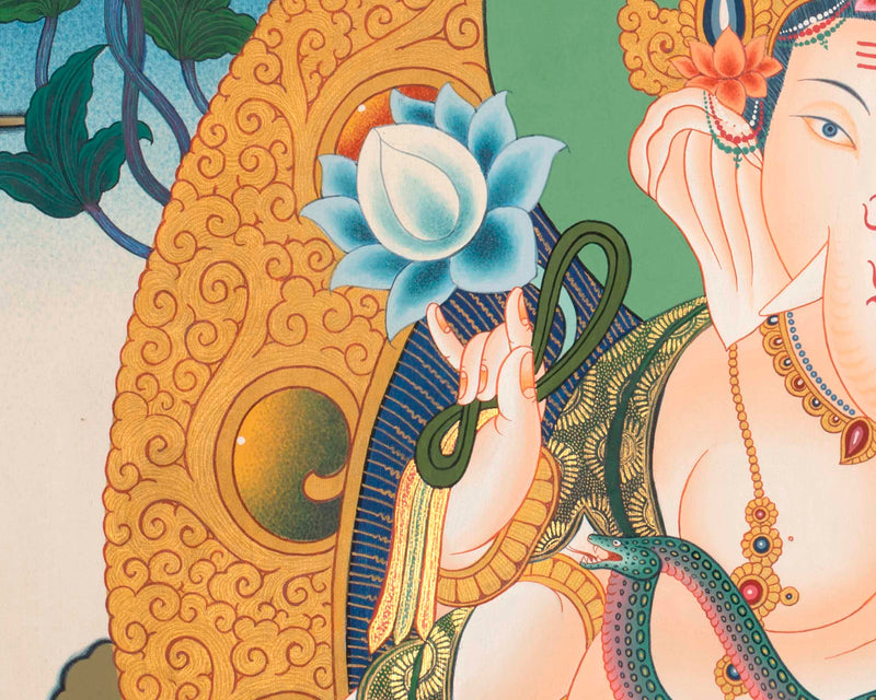 Ganesh Thangka Painting |  Hand Painted Buddhist Artwork