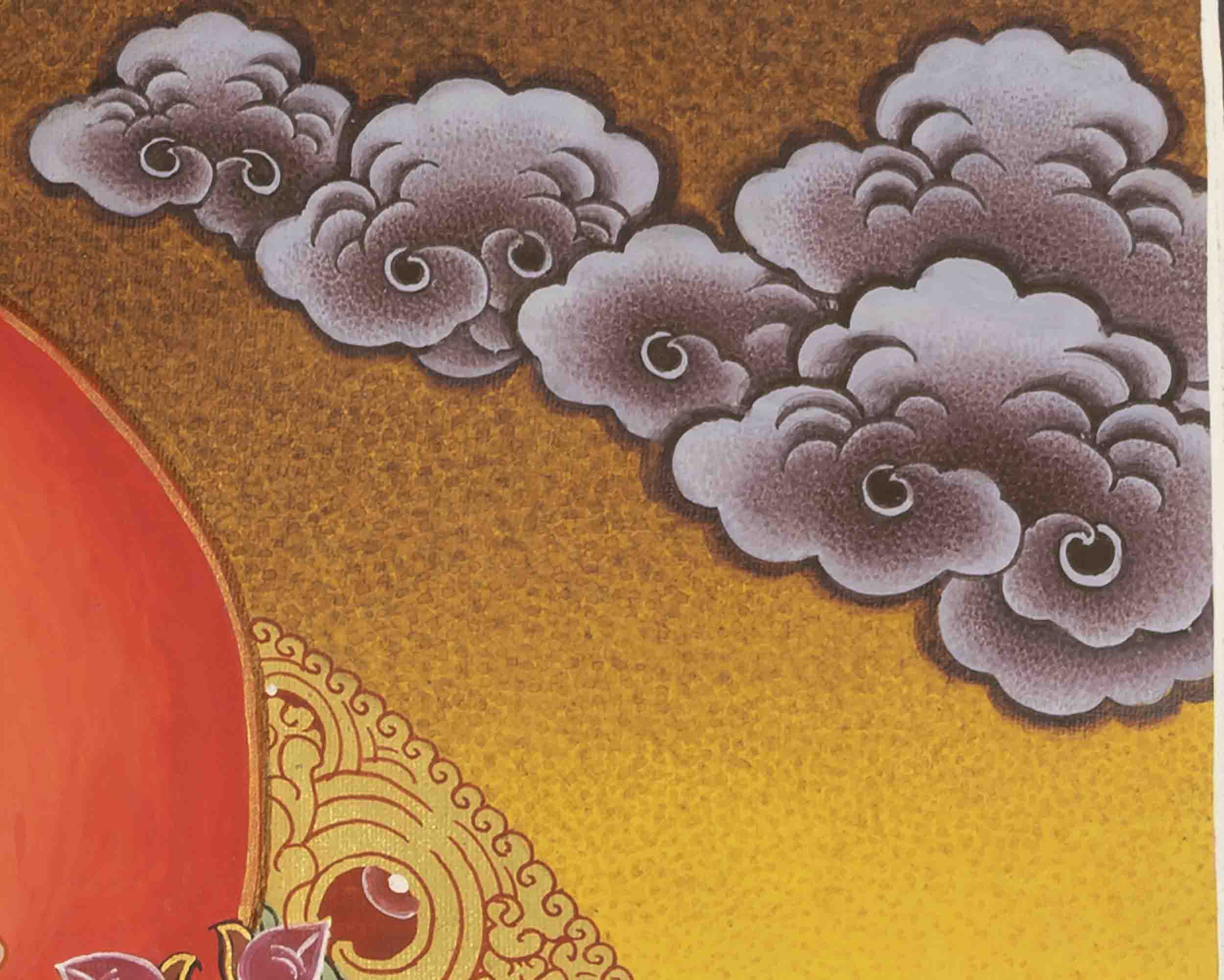 Original Hand Painted Manjushri Bodhisattva Thangka with Brocade | Wall Decoration Painting