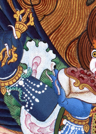 Vajrakilaya Thangka, Hand Painted Traditional Tibetan Wall Painting, Natural Stone colors and 24K Gold (includes Brocade)