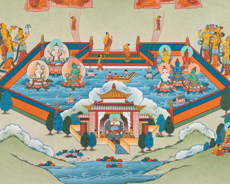 Amitabha Pure Land | Traditionally Hand Painted Buddha Thangka