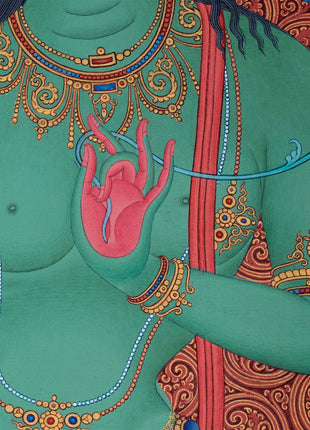 Green Tara Thangka Print, Canvas Digital Print