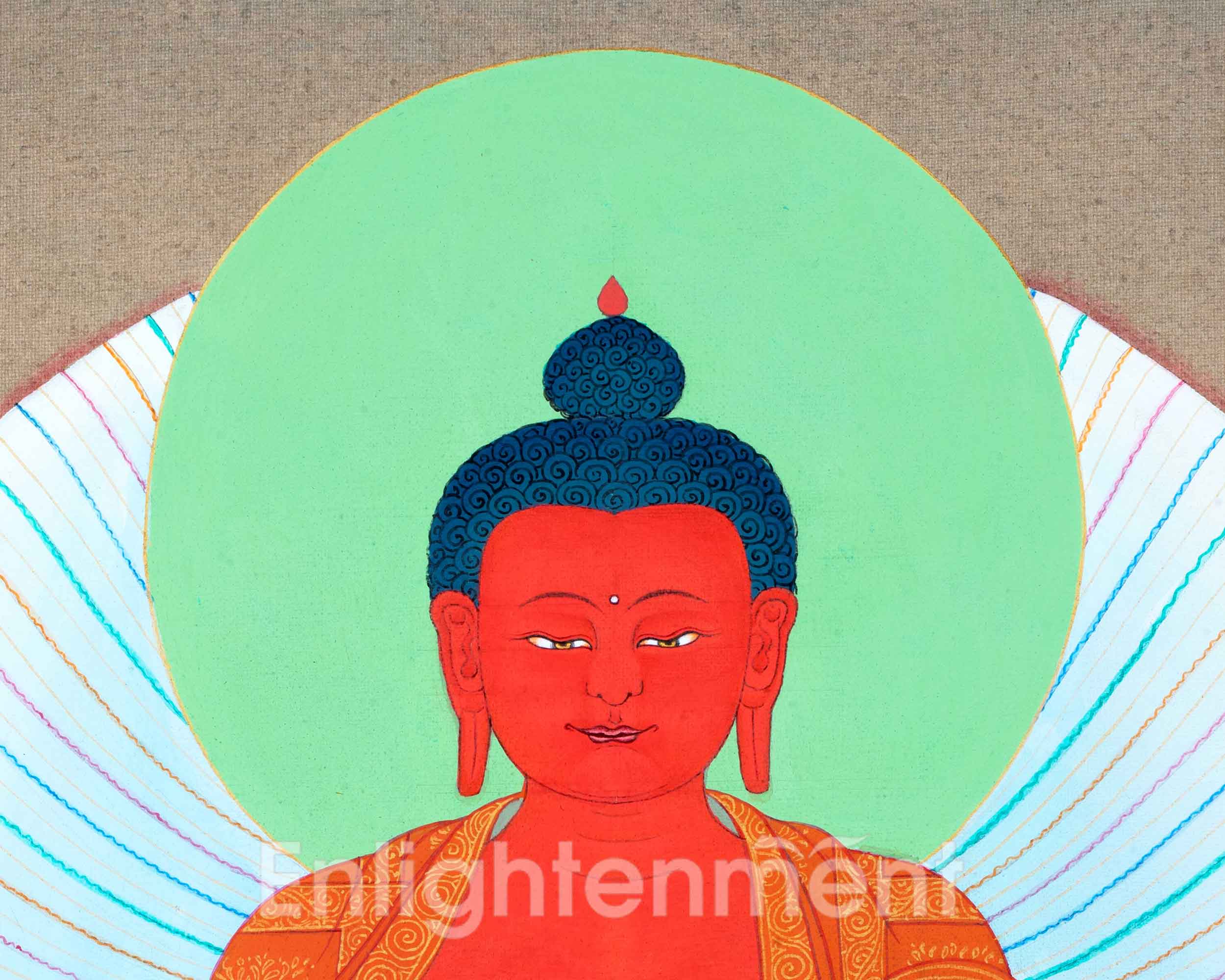 Namo Amitabha Buddha Thangka For Daily Meditation | Traditionally Hand-Painted Art Of Amitabha  With Chenrezig and Vajrapani