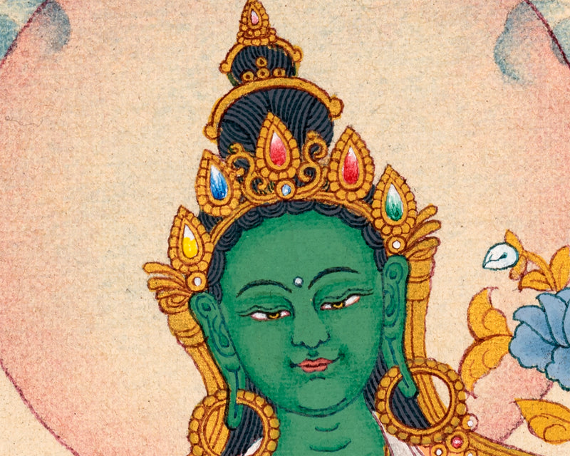 Green Tara Thangka With 24K Gold | Mother Bodhisattva | Traditional Hand-Painted