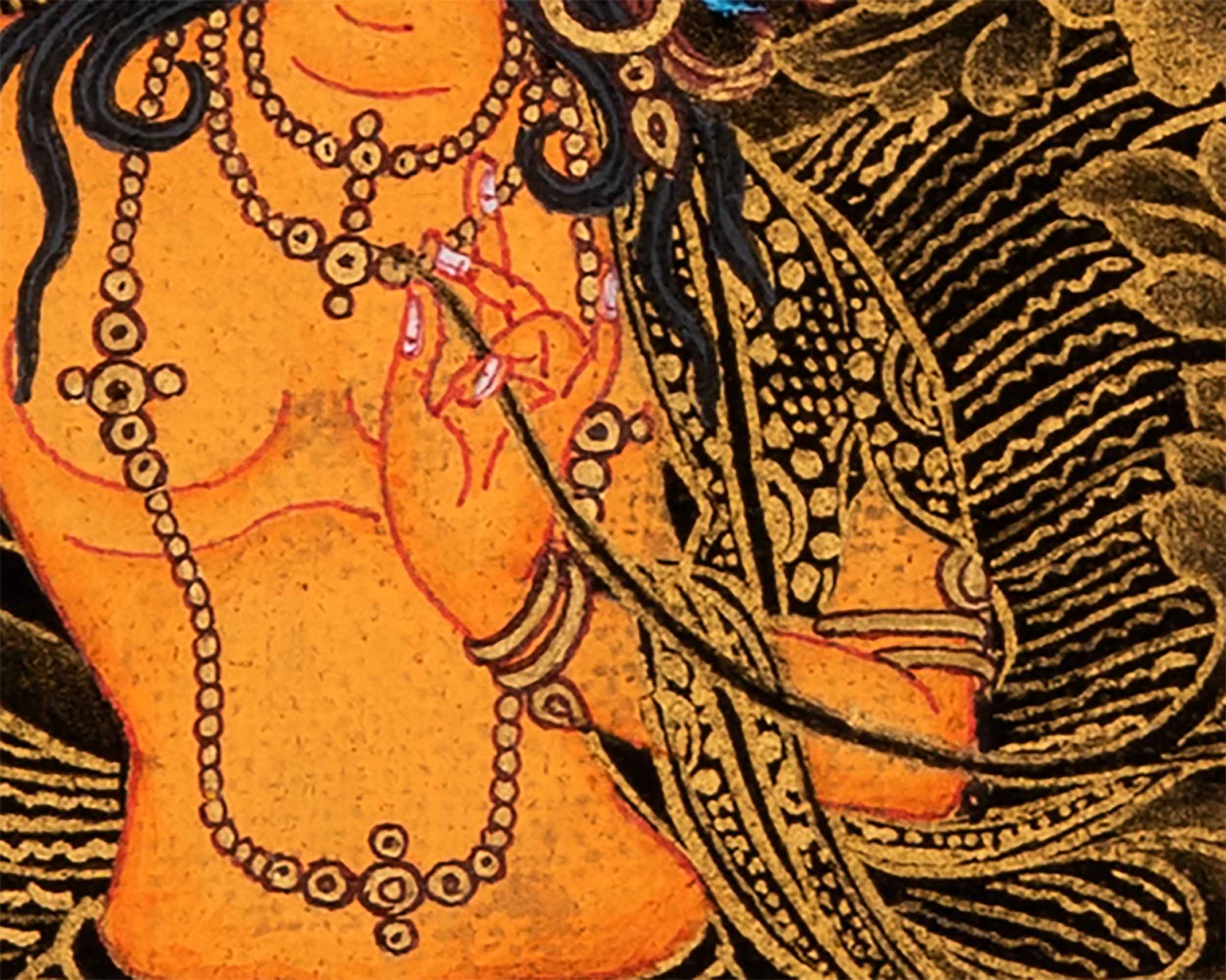 Wisdom Deity Manjushri Thangka | Tibetan Bodhisattva Art in Small Size