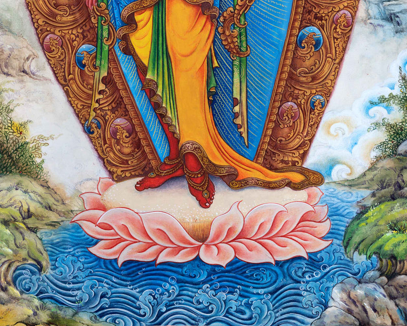 Newari Pauva Avalokitesvara Painting For Wall Decoration | Tibetan Bodhisattva Of Compassion Wall Art
