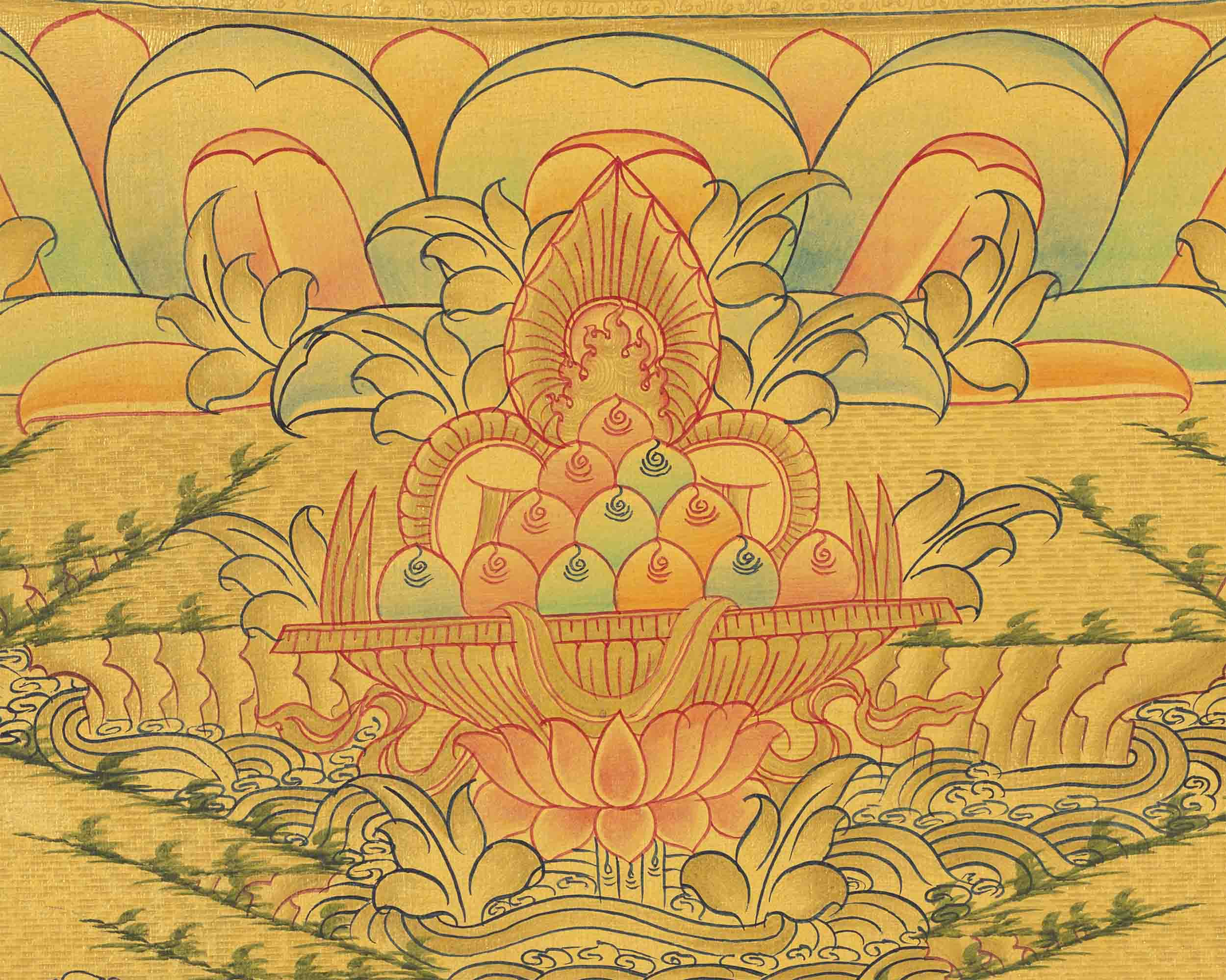 Shakyamuni Buddha Gold Thangka | Religious Tibetan Paint | Wall Decors