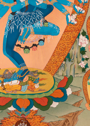 Hevajra with Vajra Nairatmya and the 8 Dakinis, Tibetan Thangka Painting