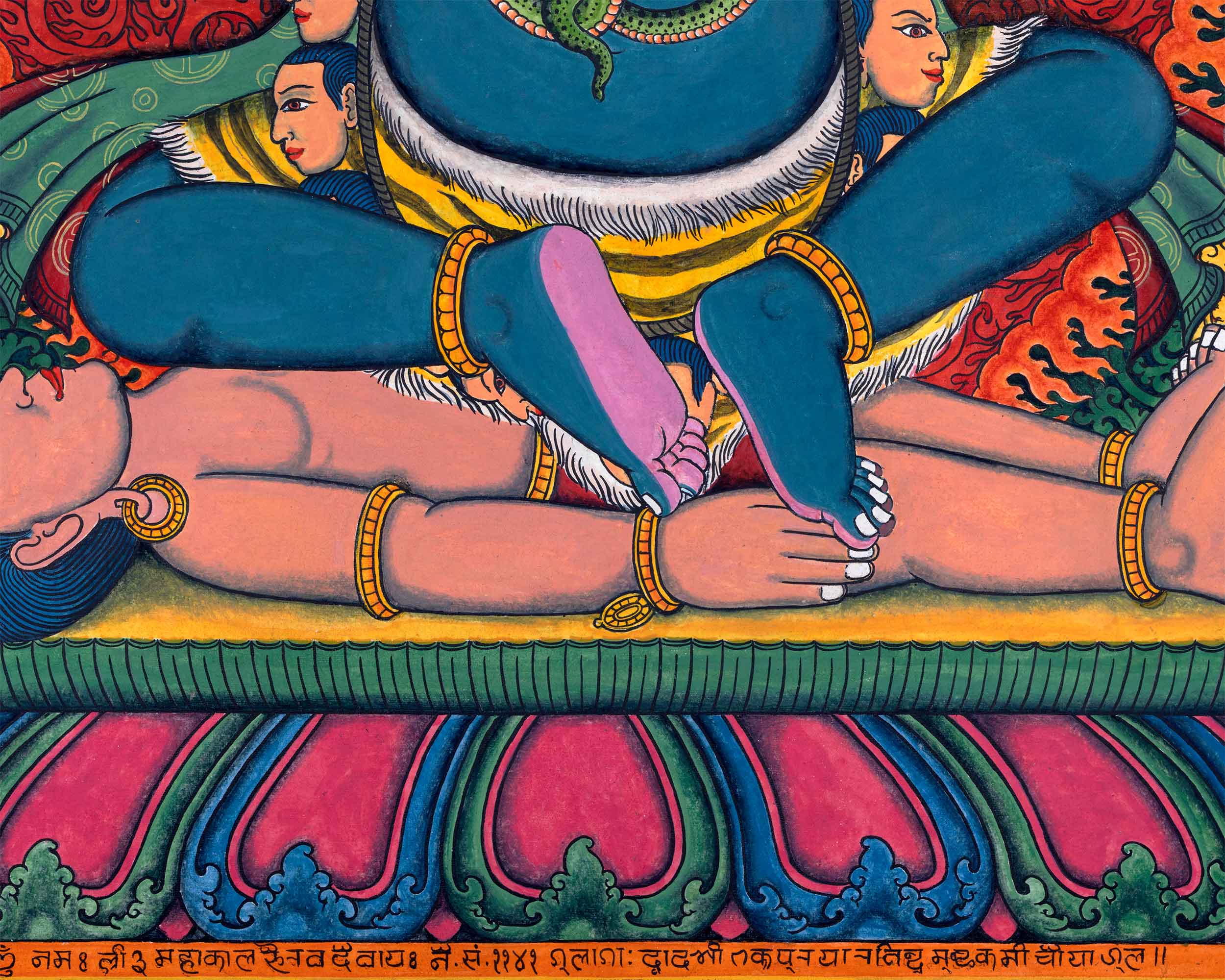 Traditional Newari Pauba Print Of 4 Armed Mahakala | High-Quality Giclee Print For Meditation
