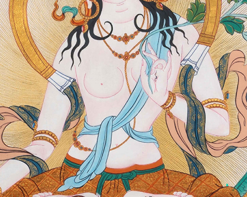 White Tara Healing Thangka | Vajrayana Buddhist Art | Hand-Painted Tara Painting