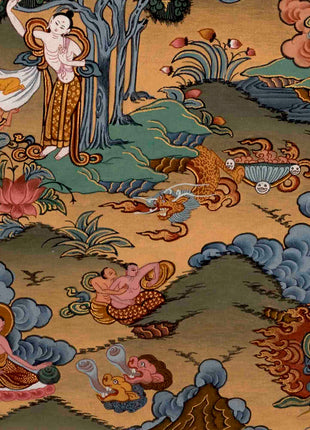Buddha Life Story | Vintage Tibetan Thangka | Wall Decors