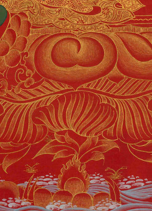 24K Gold Green Tara Thangka | Traditional Tibetan Painting | Wall Decors