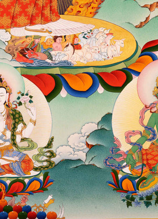 Sitatapatra Thangka Print with Green Tara, White Tara and Chenrezig