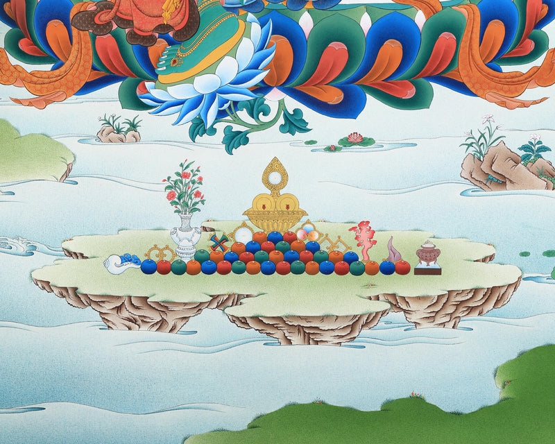 Green Tara Thangka Print | Buddhist Painting Canvas Print